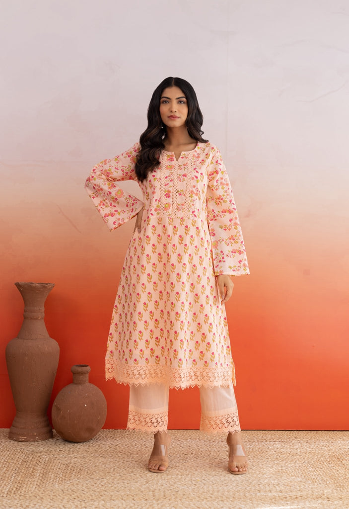 PEACH BUTI HAND BLOCK PRINTED COORD SET - Tara - C - Tara