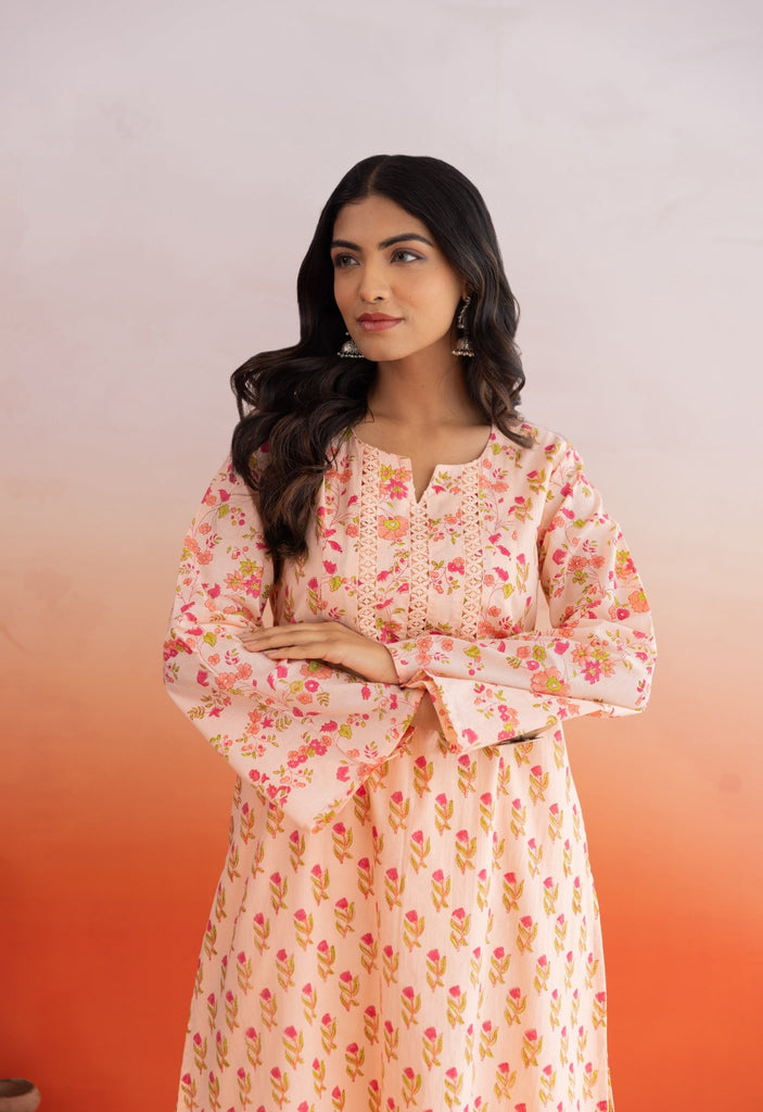 PEACH BUTI HAND BLOCK PRINTED COORD SET - Tara - C - Tara