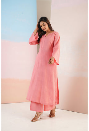 Peach Cotton Self Stripped Coord Set - Tara - C - Tara
