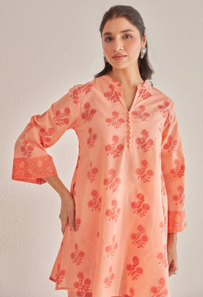 Peach Floral Buti Hand Block Printed Coord Set - Tara - C - Tara