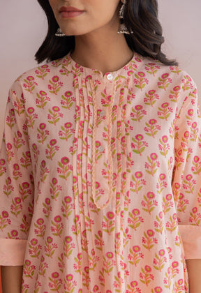 PEACH FLORAL HAND BLOCK PRINTED COORDSET - Tara - C - Tara