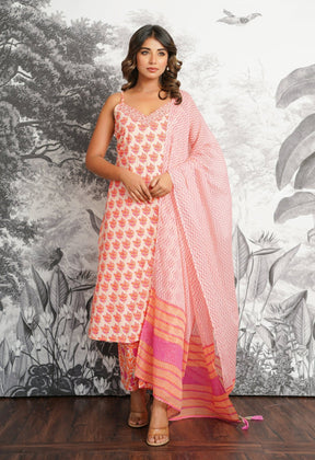 Peach Floral Printed Strappy Suit set - Tara - C - Tara