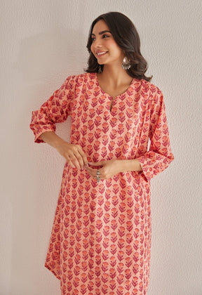 Peach Hand Block Buti Printed Coord Set - Tara - C - Tara