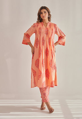 Peach Hand Block Printed Coord Set - Tara - C - Tara