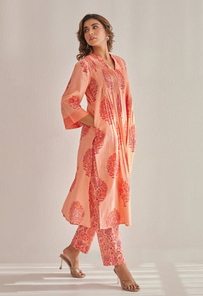 Peach Hand Block Printed Coord Set - Tara - C - Tara