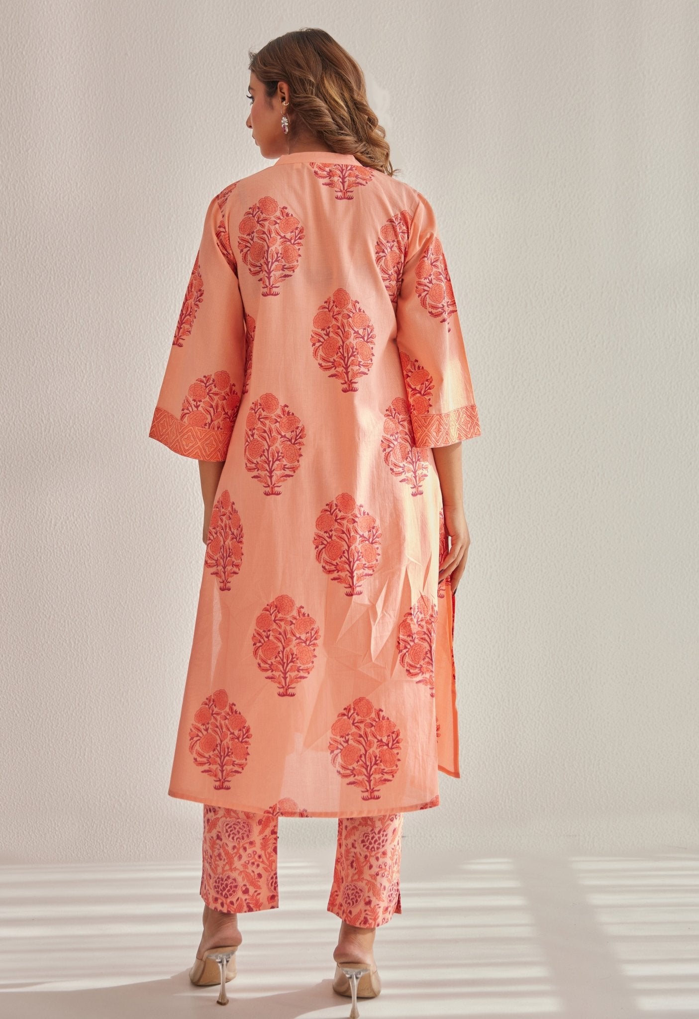 Peach Hand Block Printed Coord Set - Tara - C - Tara