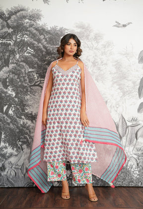 Pink - Blue Floral Printed Strappy Suit set - Tara - C - Tara