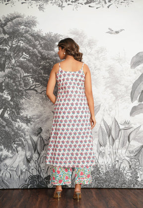 Pink - Blue Floral Printed Strappy Suit set - Tara - C - Tara