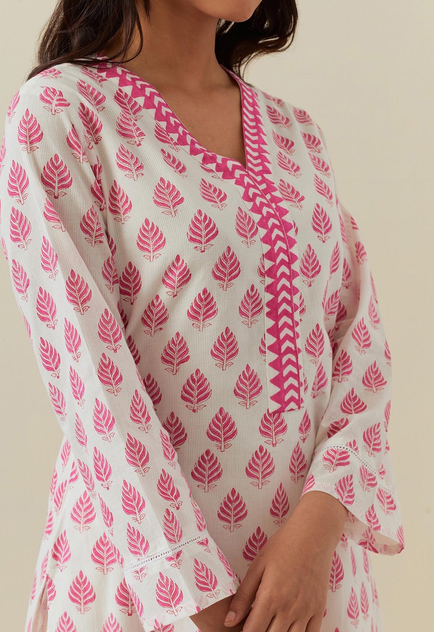 PINK BUTI HAND BLOCK PRINTED KURTA - Tara - C - Tara