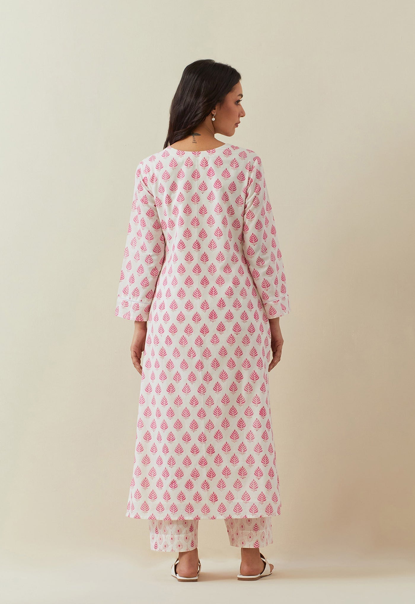 PINK BUTI HAND BLOCK PRINTED KURTA - Tara - C - Tara