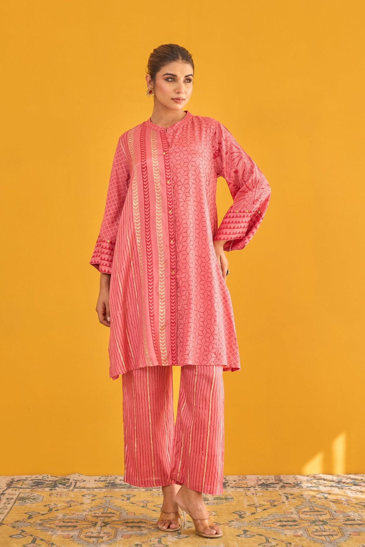 Pink Coral Hand Block Printed Coord Set - Tara - C - Tara
