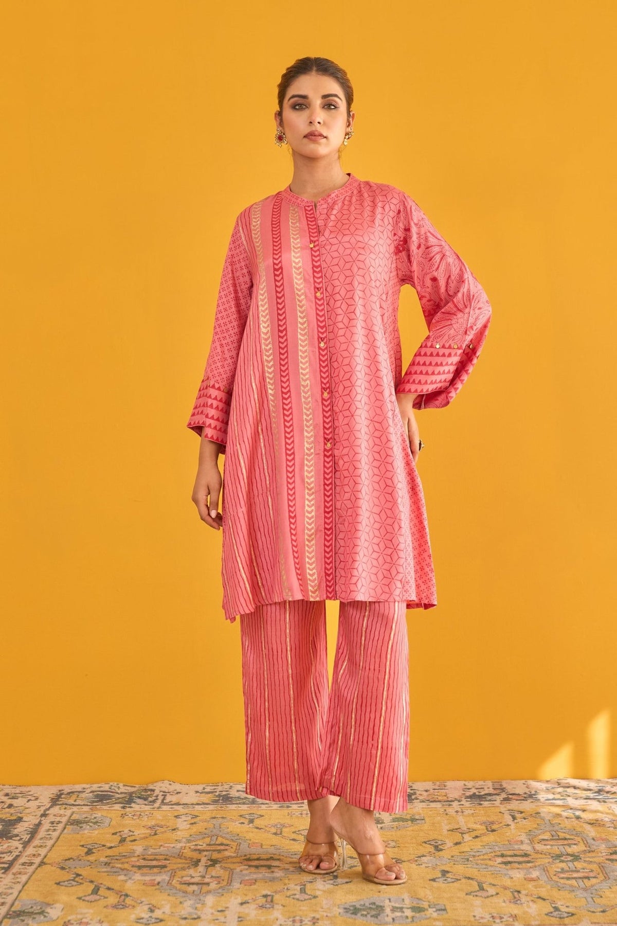 Pink Coral Hand Block Printed Coord Set - Tara - C - Tara