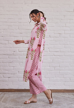 Pink floral Buta Hand block printed coord set - Tara-C-Tara