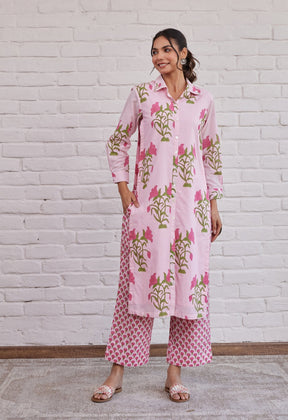 Pink floral Buta Hand block printed coord set - Tara-C-Tara