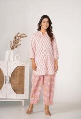 Pink Floral Hand Block Printed Co-ord Set (2pc) - Tara-C-Tara