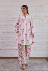 PINK FLORAL HAND BLOCK PRINTED COORD SET - Tara-C-Tara