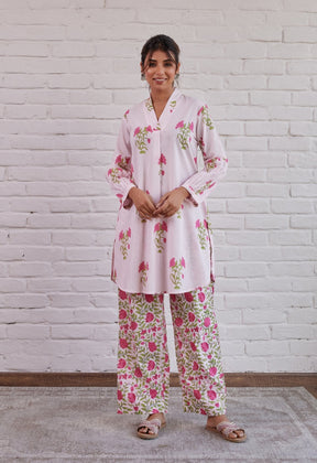 PINK FLORAL HAND BLOCK PRINTED COORD SET - Tara-C-Tara