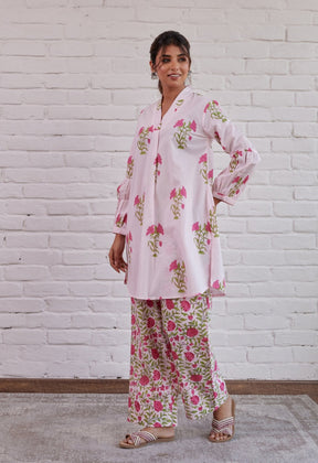 PINK FLORAL HAND BLOCK PRINTED COORD SET - Tara-C-Tara