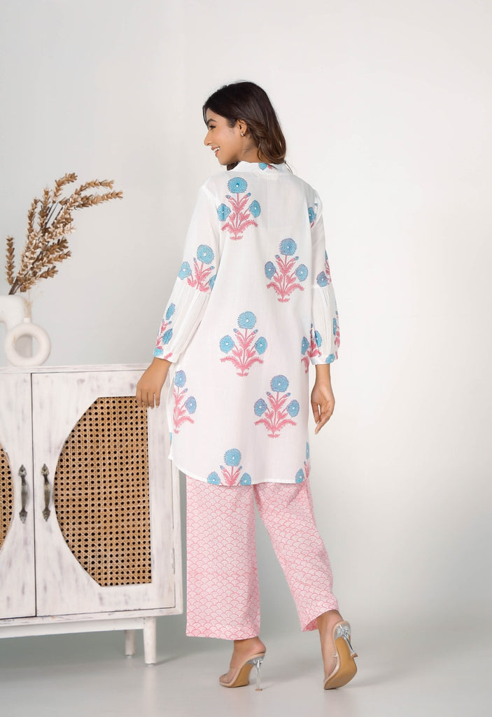 Pink Hand Block Printed Floral Co-ord Set (2pc) - Tara-C-Tara