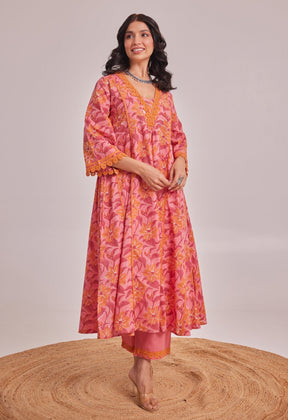 Pink Hand Block Printed Floral Coord Set - Tara - C - Tara