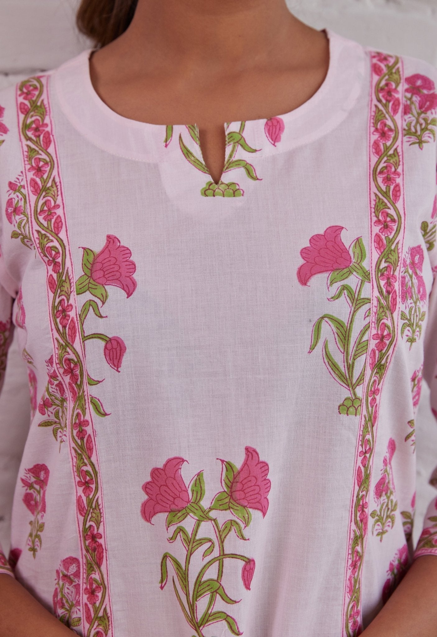 PINK HAND BLOCK PRINTED KURTA WITH PALAZZO - Tara-C-Tara