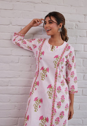 PINK HAND BLOCK PRINTED KURTA WITH PALAZZO - Tara-C-Tara