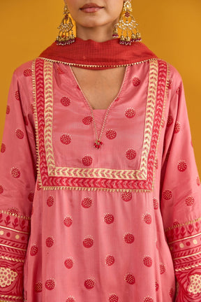 Pink Polka Dot Farshi Salwar Suit Set With Dupatta - Tara - C - Tara
