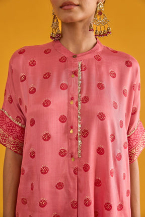 Pink Polka Hand Block Printed Coord Set - Tara - C - Tara