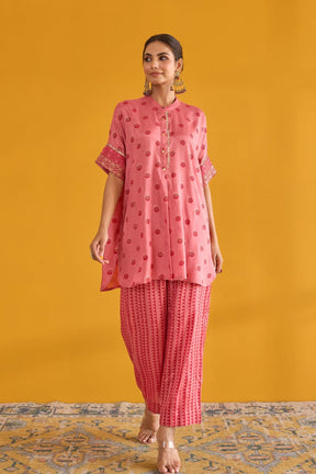 Pink Polka Hand Block Printed Coord Set - Tara - C - Tara