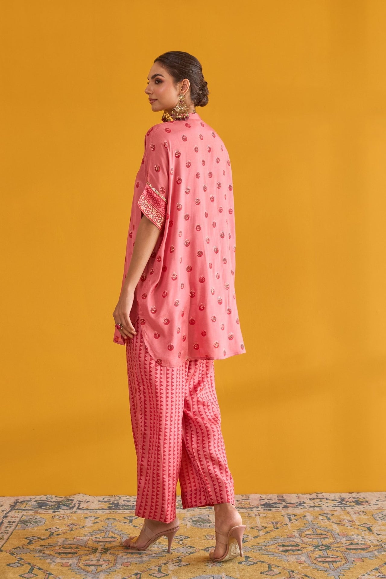 Pink Polka Hand Block Printed Coord Set - Tara - C - Tara