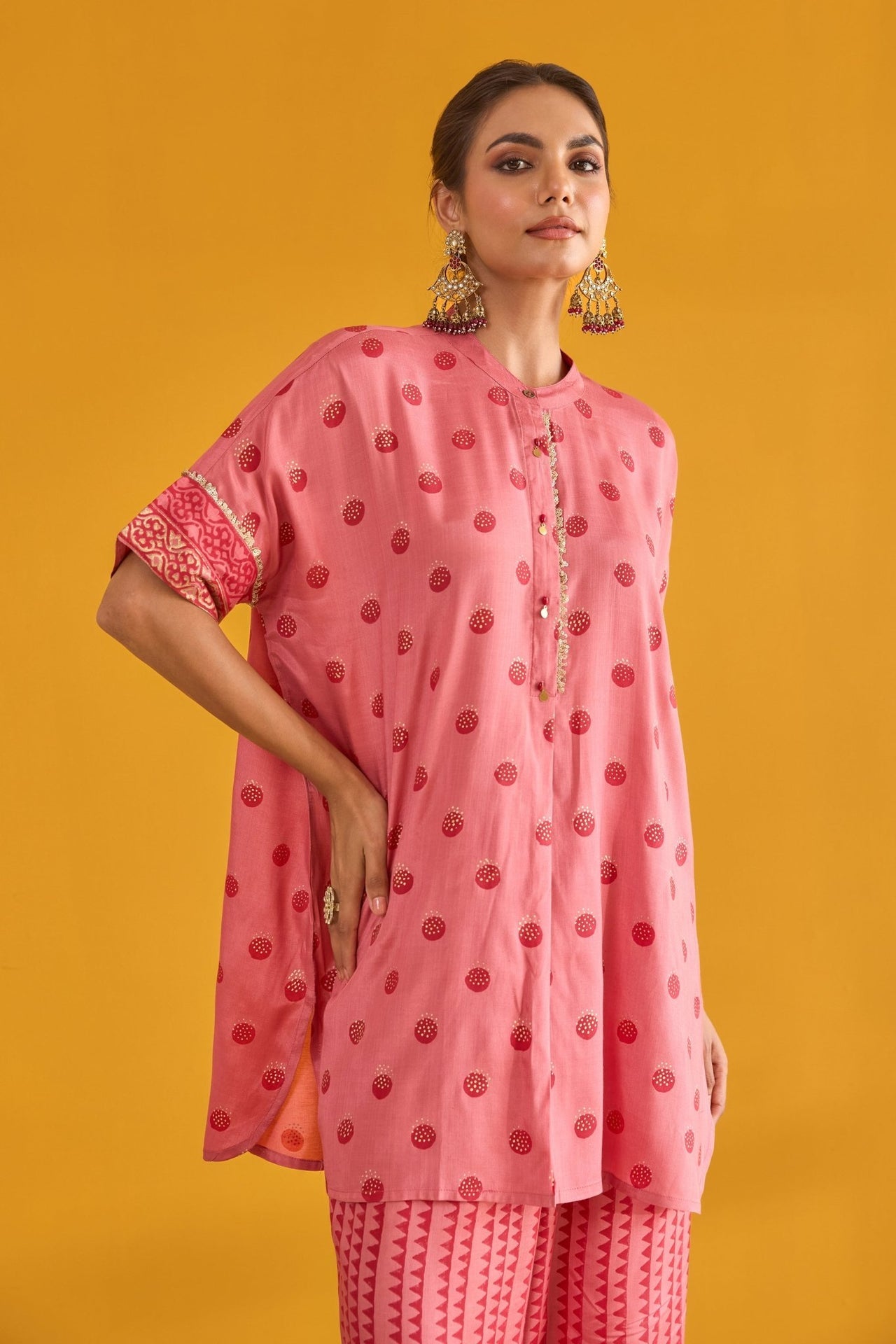 Pink Polka Hand Block Printed Coord Set - Tara - C - Tara