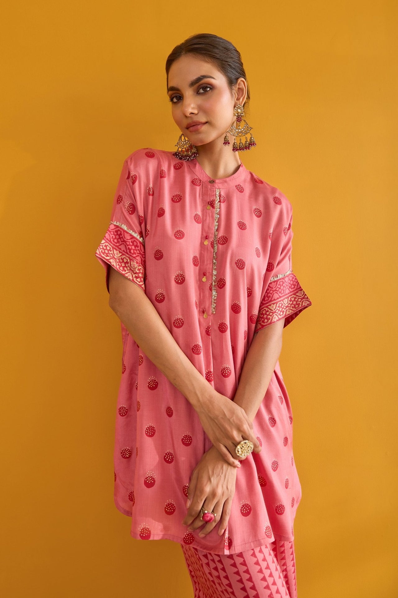 Pink Polka Hand Block Printed Coord Set - Tara - C - Tara
