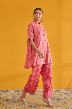 Pink Polka Hand Block Printed Coord Set - Tara - C - Tara