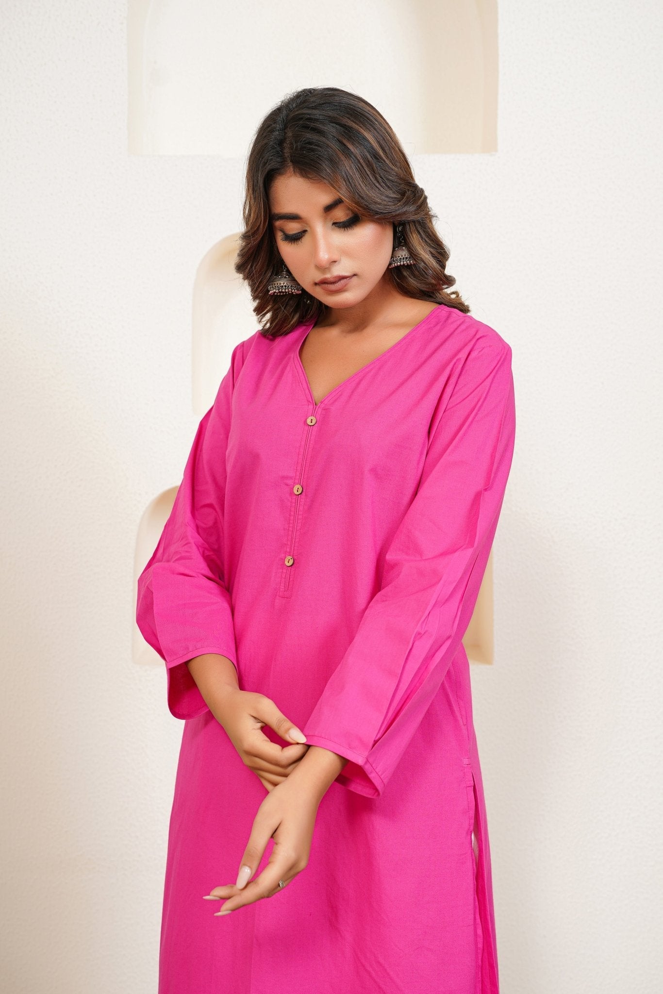 Pink Premium Cotton Long Kurta - Tara - C - Tara