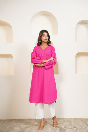 Pink Premium Cotton Long Kurta - Tara - C - Tara