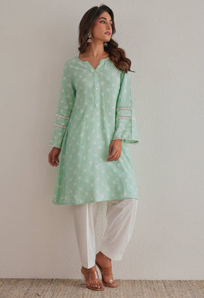 Pista Green Bandhej Hand Tie Dye Coord Set With Salwar - Tara - C - Tara
