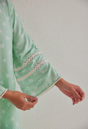 Pista Green Bandhej Hand Tie Dye Coord Set With Salwar - Tara - C - Tara