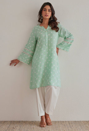 Pista Green Bandhej Hand Tie Dye Coord Set With Salwar - Tara - C - Tara
