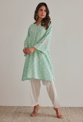 Pista Green Bandhej Hand Tie Dye Coord Set With Salwar - Tara - C - Tara