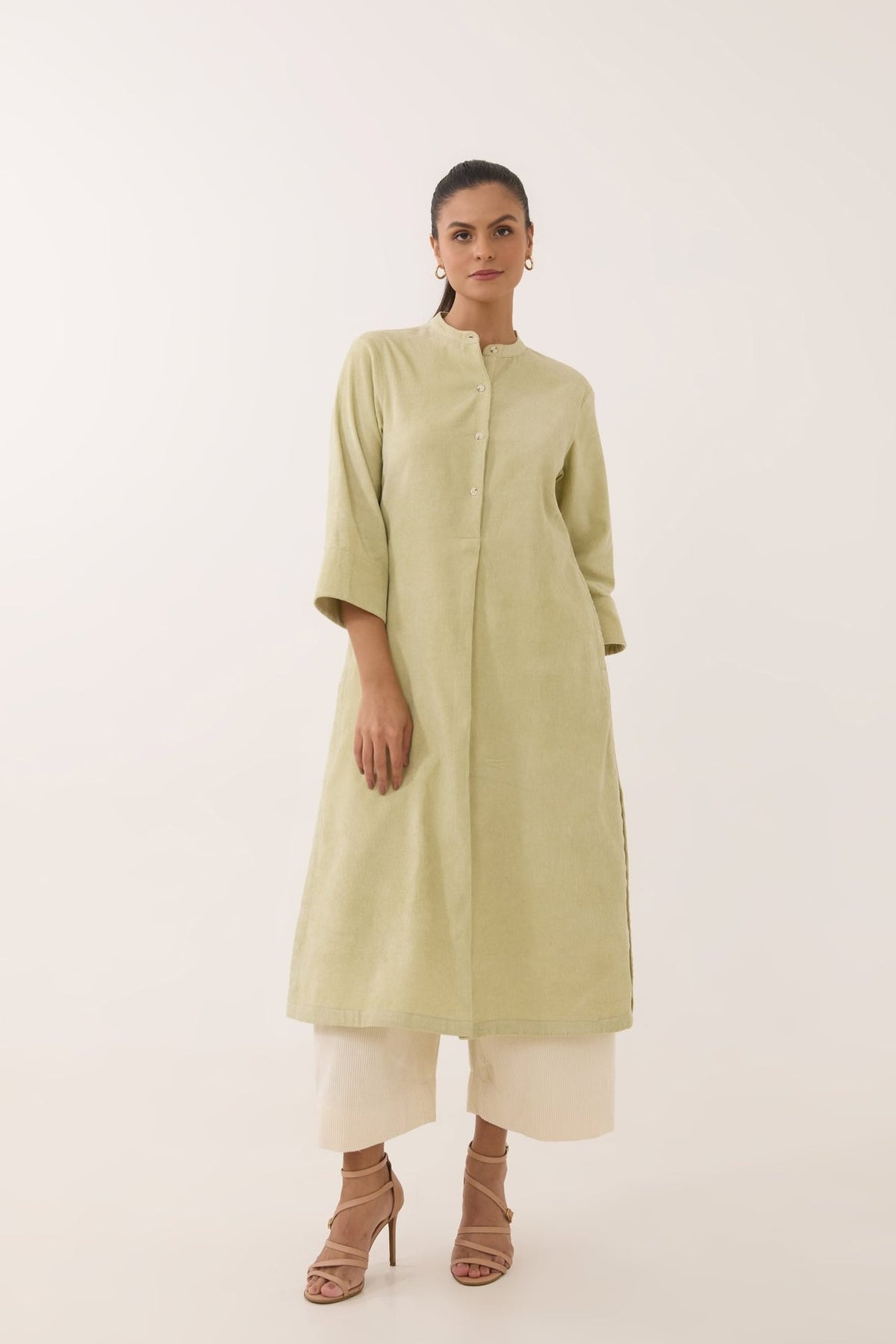 Pistachio Green Corduroy Long Kurta - Tara - C - Tara
