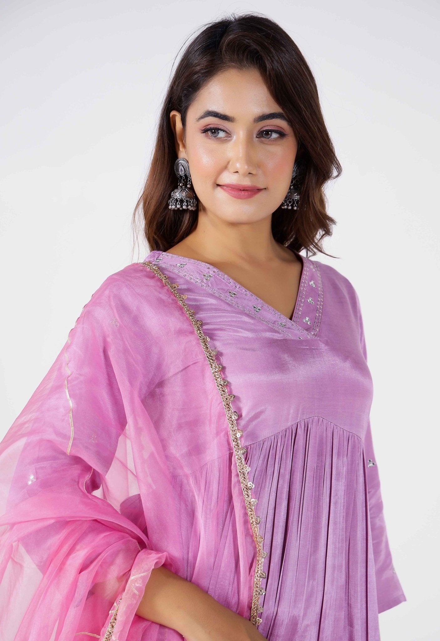 Purple Embroidered kurta Palazzo Set With Organza - Tara-C-Tara