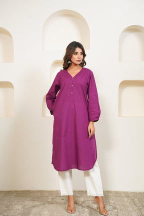 Purple Premium Cotton Long Kurta - Tara - C - Tara