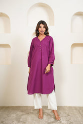 Purple Premium Cotton Long Kurta - Tara - C - Tara