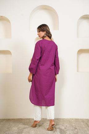 Purple Premium Cotton Long Kurta - Tara - C - Tara