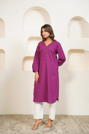 Purple Premium Cotton Long Kurta - Tara - C - Tara