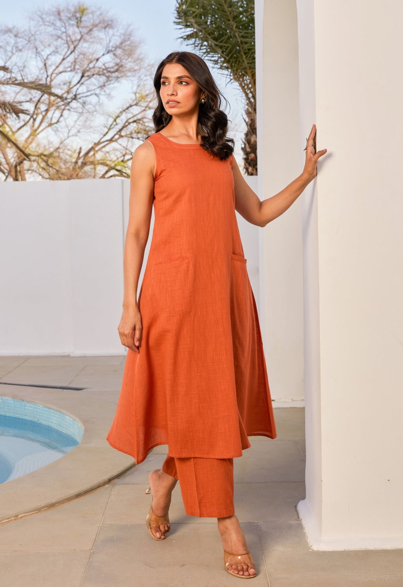 Rust Orange Cotton Coord Set - Tara - C - Tara