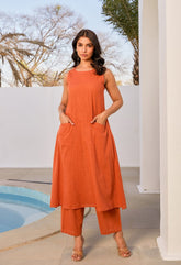 Rust Orange Cotton Coord Set - Tara - C - Tara
