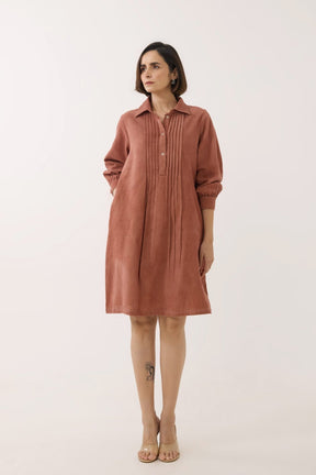 Rustic Brown Corduroy Shirt Dress - Tara - C - Tara