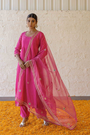 Shocking pink embroidered suit set - Tara-C-Tara