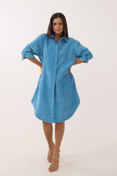 Sky Blue Corduroy Shirt Dress - Tara - C - Tara